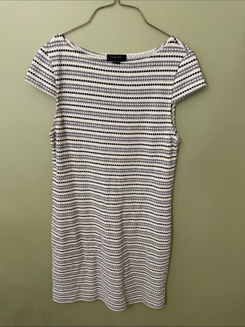 Twenty Black and White Striped Cap-Sleeve Mini Dress